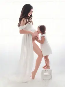 TAMALLA Maternity Off-Shoulder Floor-Length Photoshoot Dress Spring White