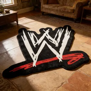 Irregular Shape American Vintage Letter W Print Large Area Rug, Washable Plush Carpet for Living Room Bedroom Office, Fluffy Rug