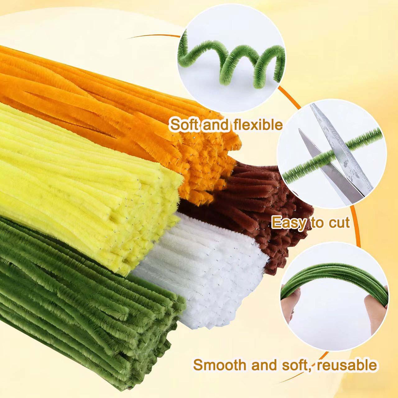 500PCS Pieces Sunflower Color Pipe Cleaners Chenille Stems for Flowers Craft Supplies Bulk Fluffy Fuzzy Sticks for DIY Art Projects Creative Gift Wrapping Party Decorations