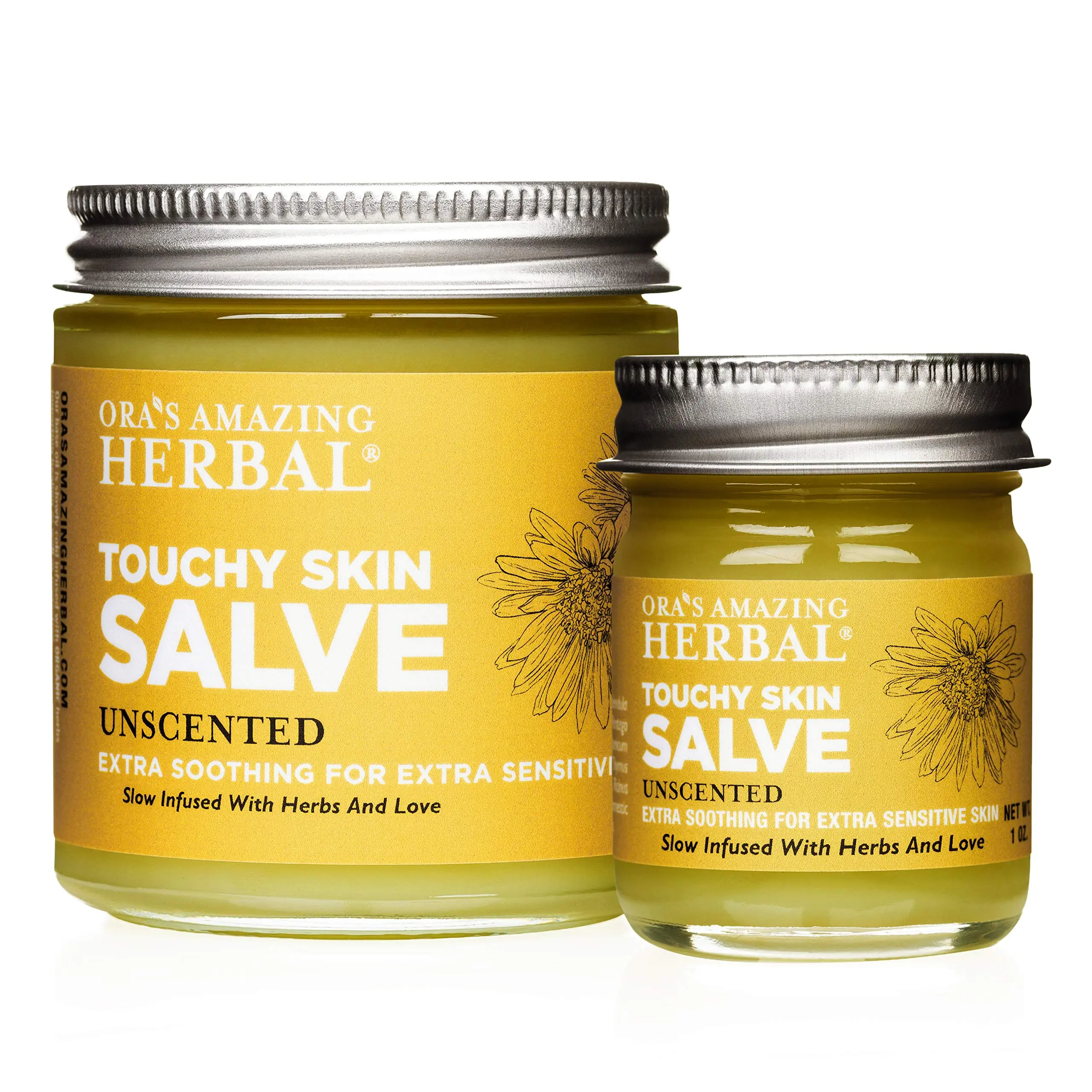 Ora's Amazing Herbal Touchy Skin Salve Eczema Relief Cream for Kids and Adults - Natural Itch Treatment, Sensitive Calendula Ointment, Fragrance Free, 1 and 4 oz Ointment Jar