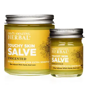 Ora's Amazing Herbal Touchy Skin Salve Eczema Relief Cream for Kids and Adults - Natural Itch Treatment, Sensitive Calendula Ointment, Fragrance Free, 1 and 4 oz Ointment Jar