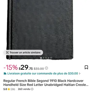 Regular French Bible Segond 1910 Black Hardcover Handheld Size Red Letter Unabridged Haitian Creole Version Personal Reading Spiritual Service Gift Ideyal Tradiksyon