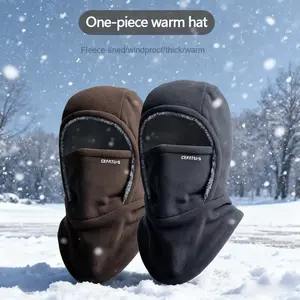 Winter Warmth 2-in-1 Hat & Face Mask Windproof Thick Fleece Lining for Cycling Running Skiing Machine Washable Black
