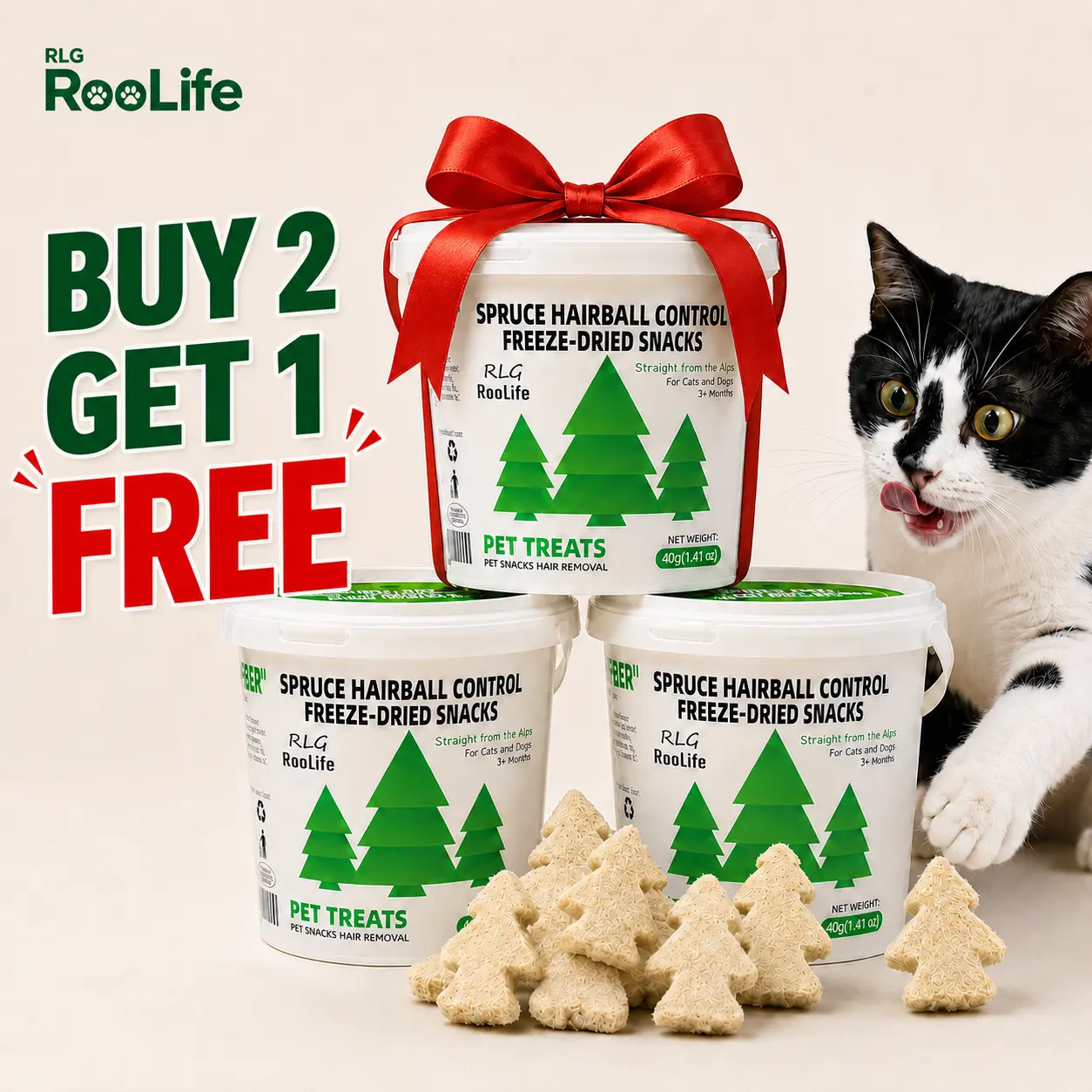 Freeze-Dried Cat Treats-Spruce Fiber Helps Keep Hairballs in Check, Protein-Rich Chicken, Omega-3 & Vitaminsfor Shiny Fur-Individually Wrapped, Easy to Serve