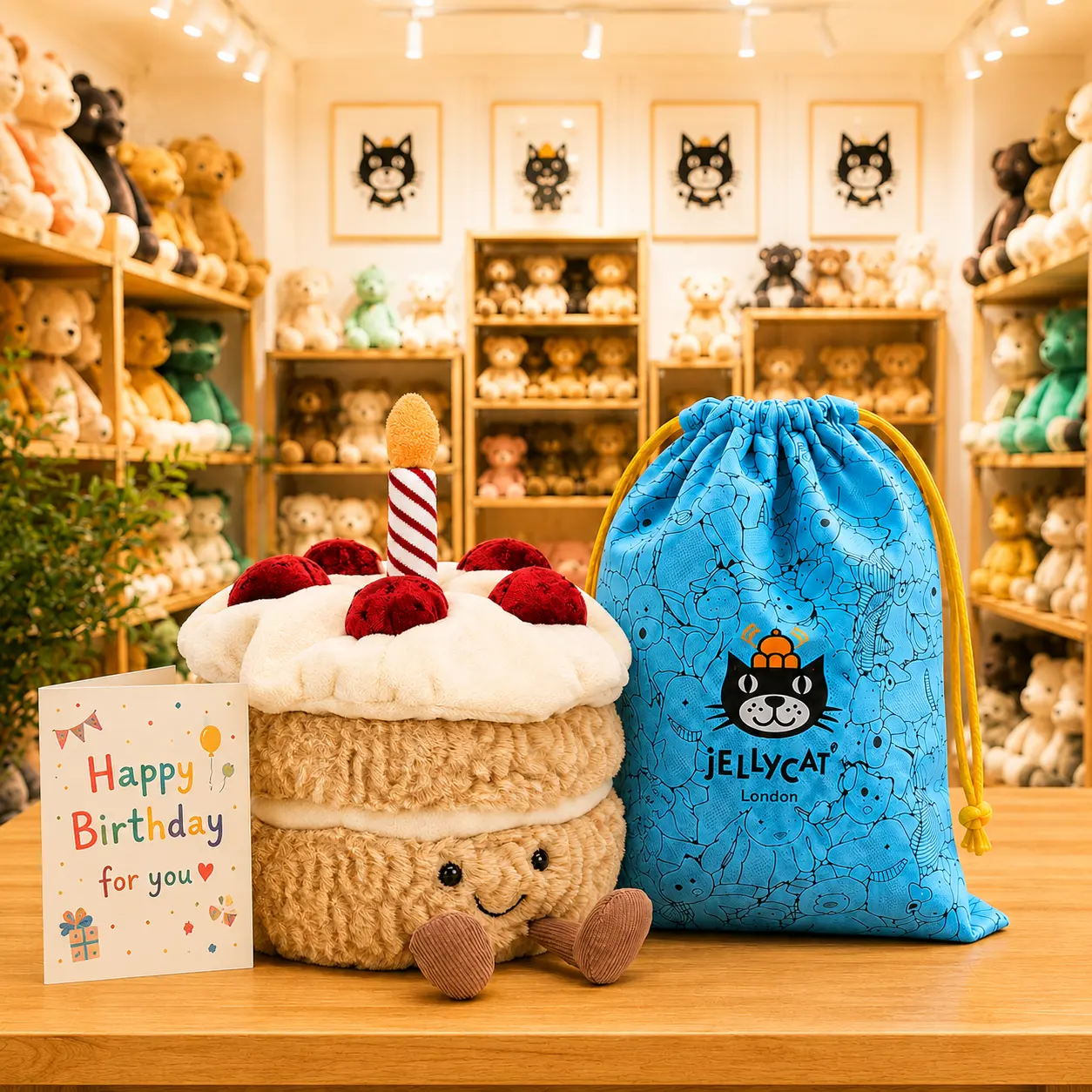 Jellycat Amuseable Birthday Cake Food Plush – Soft Cute Cake Stuffed Animal Toy, Gift for Kids & Collectors
