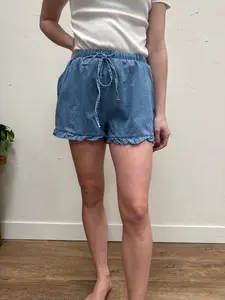 Denim Ruffle Hem Shorts – High Rise Frayed Edge Style