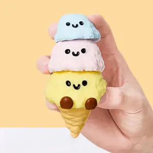 SqueezeSquad Taba Silicone Crew Triple Ice Cream Cone Squishy – Premium Food-Grade Silicone Fidget Toy 14cm Slow-Rise Stress Relief Desk Toy