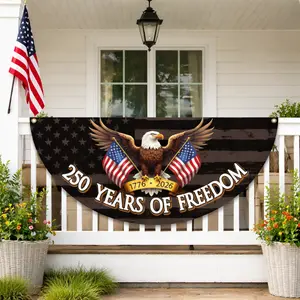 250 Years Of Freedom Patriotic Bunting Flag, America 250th Birthday Semicircular Flag Banner 1776–2026 Patriotic Bunting, USA Independence Day Porch Decor Flag, Fourth Of July Patriotic Half Fan Flag Decoration For Porch Fence Yard