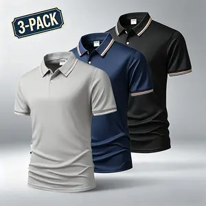 Men's Short-Sleeve Polo Shirt - Striped Collar, Quick-Dry, Casual Business Golf Top, Menswear,summervibes