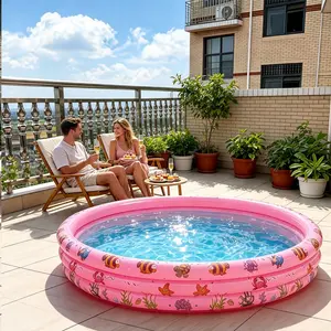 3-Ring Round Inflatable Pool, Outdoor Indoor Use, Foldable Design, Space-Saving, Durable 3-Layer Structure, Ideal for Garden, Balcony, Patio
