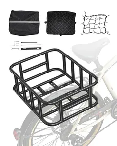Rear Bike Basket - Medium Size Bicycle Basket With Cargo Net, Rainproof Cover And Liner, Water-Resistant Nylon Construction, Durable And Easy To Mount, Fits Most Mountain, Road, Hybrid Bikes, Perfect For Shopping, Commute
