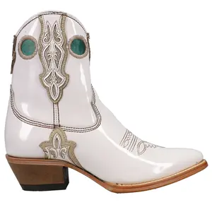 Corral Boots Womens Embroidered Tooled Inlay Pointed Toe  Casual Boots Ankle Low Heel 1-2" - White