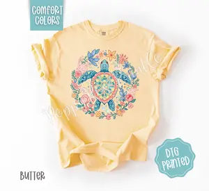 Turtle Comfort Colors Shirt, Cute Beach Tshirt, Trendy Summer Floral Tee, Gift for Her