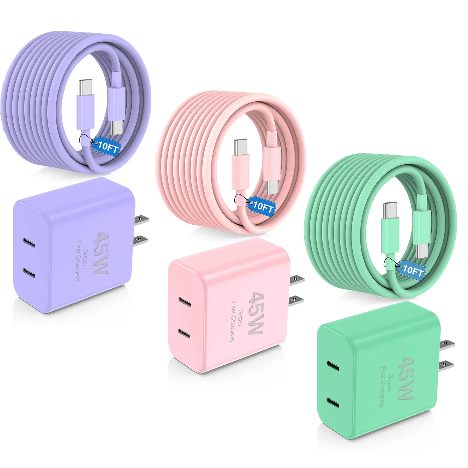 iPhone 17/17 Air/17pro/17pro max charger, 16/16 Pro/16 Pro Max/16 Plus Fast Charging 45W Dual Port USB C Charger Block with 10ft Long Fast Charging Cord Cable for Phone 16 15 Pro Max,Pad Pro/Air, Galaxy S25/S24