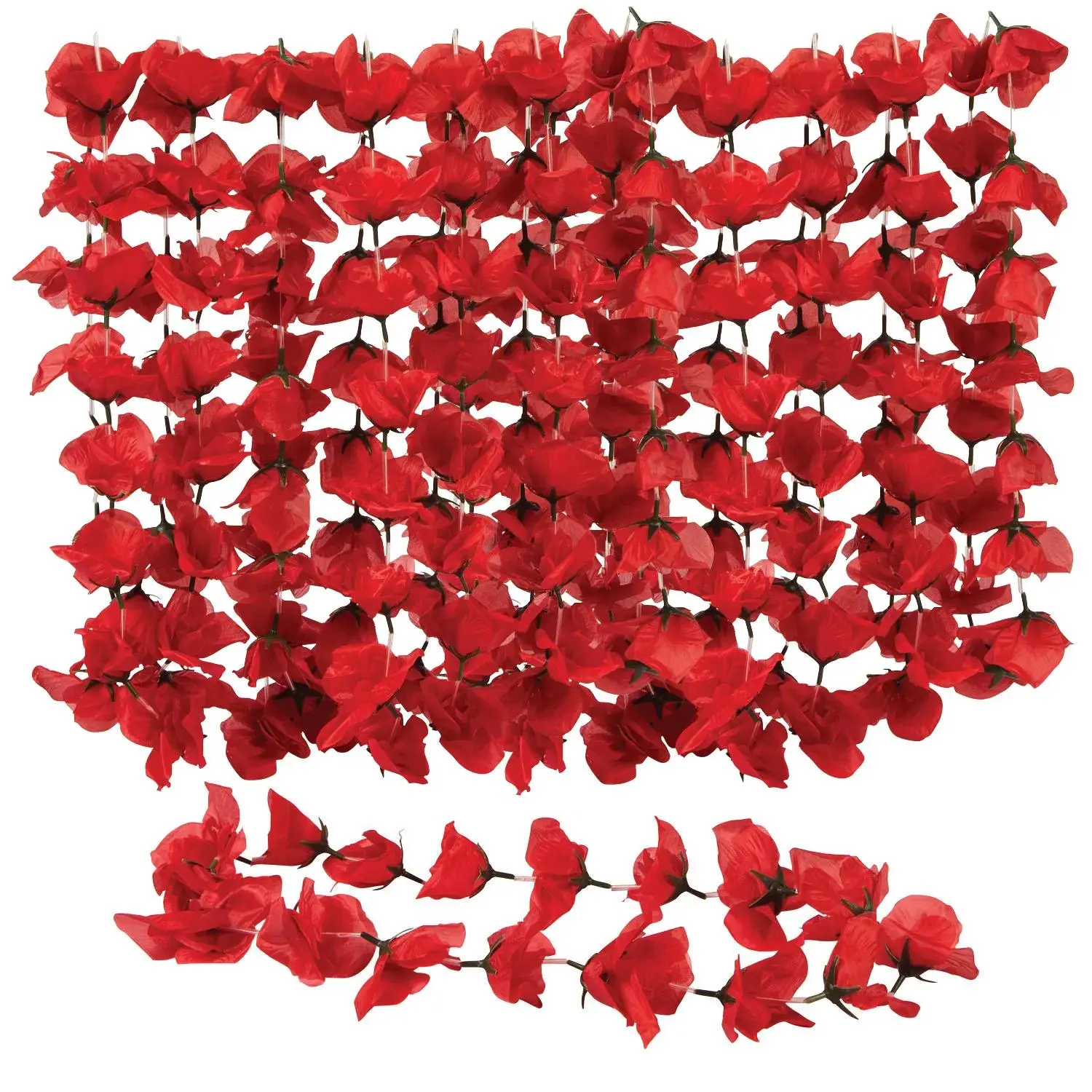 38" Bulk 48 Pc. Bright Red Rose Petal Polyester Leis