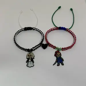 Chucky & Tiffany Couples Bracelet - Black, White, Red & Green Beads with Character Designs and Decorative Elements