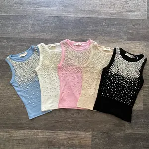 Tank top with Pearls and rhinestones