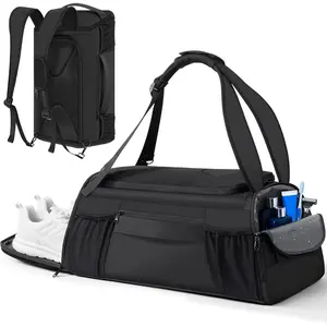 Gym Bag for Women Men, Duffle Travel Bag with Shoes Compartment and Wet Pocket, Waterproof Overnight Carry On Bag Backpack with Two Elastic Bottle Holders for Travel, Workout, Sports, Weekend