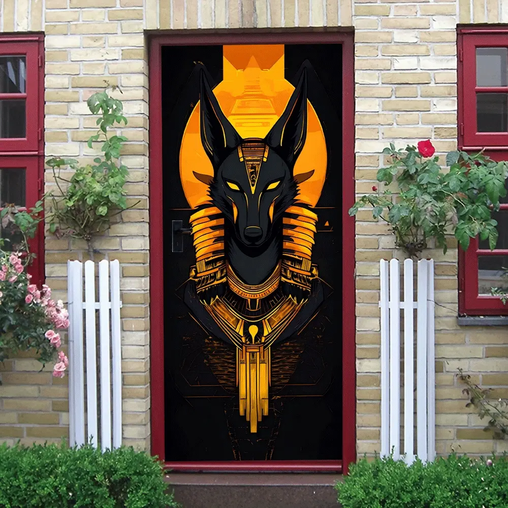 2pcs Ancient Egyptian Mythology Anubis Wall Sticker Creative Home Decor Decal Living Room Bedroom Wall Art Mural Self Adhesive Removable Waterproof PVC Material Egyptian God Totem Decoration