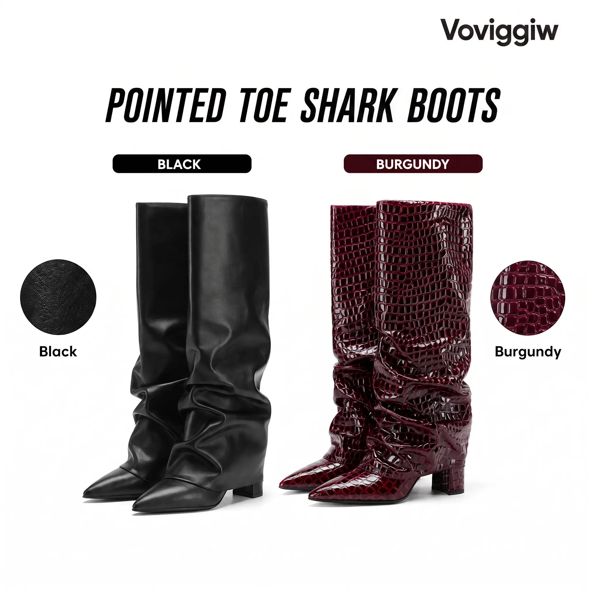 Fold Over Boots For Women Knee High Boot Pointed Toe Chunky Block High Heel Pull On Shark Boots Fashion Date Dress Nightclubs Party Wedding Tall Long Slouchy Boots