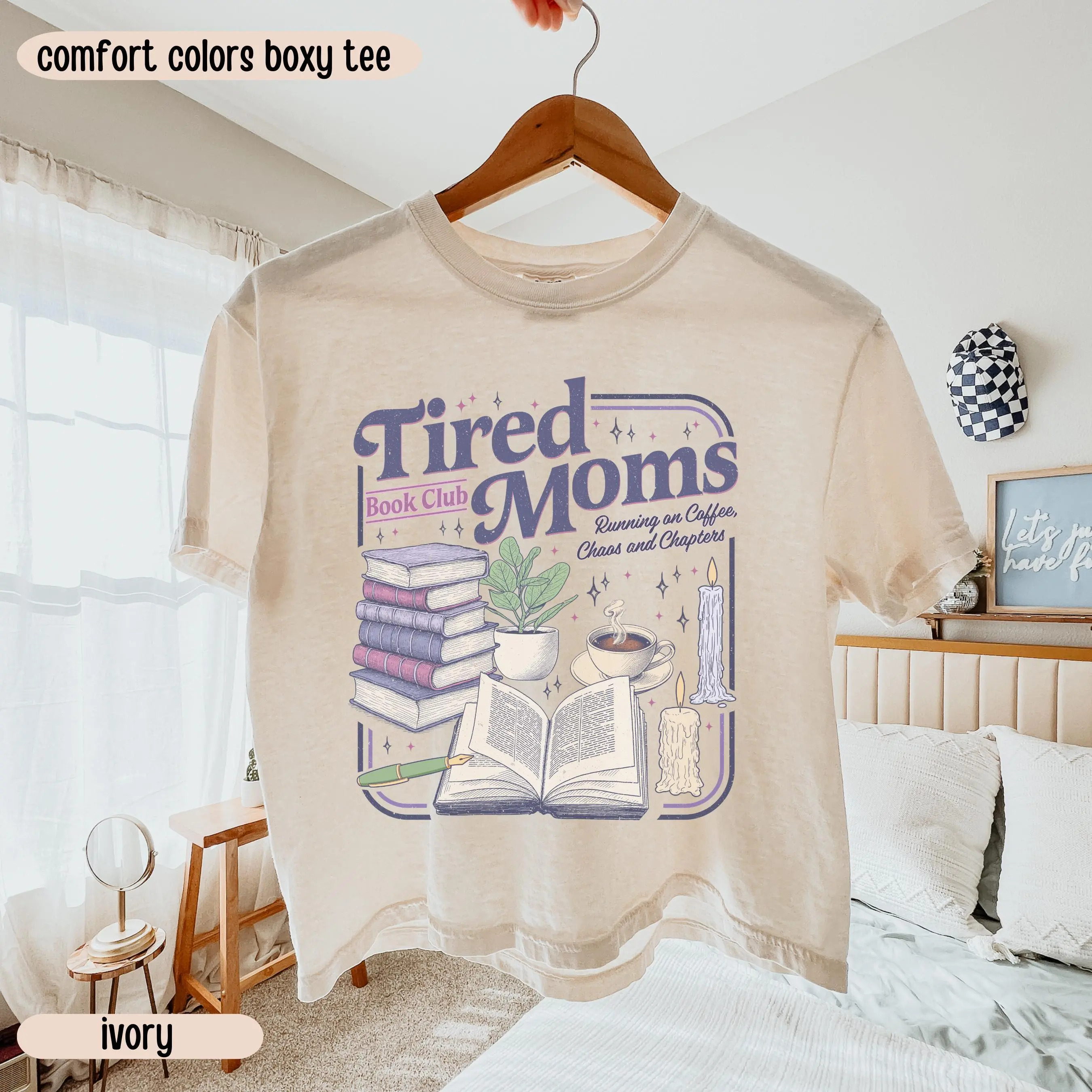 Comfort Colors Tired Moms Book Club Boxy Crop Top Retro Coffee Chaos Chapters Shirt Book Lover Gift Reader Baby Tee