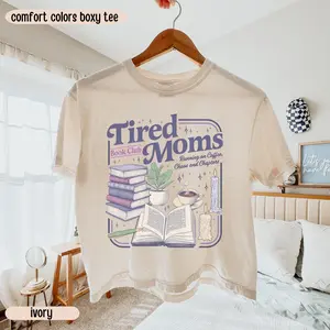 Comfort Colors Tired Moms Book Club Boxy Crop Top Retro Coffee Chaos Chapters Shirt Book Lover Gift Reader Baby Tee
