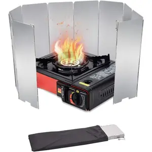 10 Plates Stove Windscreen, Aluminum Stove Windshield with Drawstring Bag, for Camping, Butane Stoves