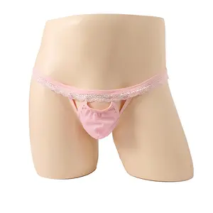 BLESO Men's Sissy Gay Bikini Briefs Sexy Lace Thongs T Back Bulge Pouch Panties Ultra G-String Thong Underwear