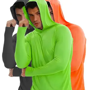 Men's Fluorescent Plain Long-Sleeve Breathable Knit Hooded Neck Sun Protection Hoodie, Athletic Style Activewear (Pack of 3) for Outdoor Fishing & Sports,summervibes
