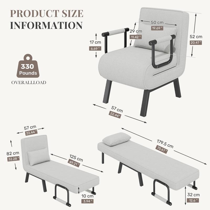 Sofa bed-Convertible 4-in-1 , Adjustable Lounge Chair with 6-Position Backrest, Folding Armchair Recliner for Living Room, Bedroom, and Office Indoor Furniture Sofa bed-Convertible 4-in-1 , Adjustable Lounge Chair with 6-Position Backrest, Folding Armchair Recliner for Living Room, Bedroom, and Office Indoor Furniture