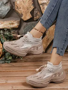 New Style Women's Dad Sneakers, Thick Sole Height Increasing Casual Shoes, Unique Design Sk Label Trendy Versatile Footwear