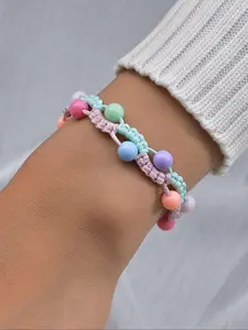 Cute Colorblock Bead Decor Braided Design Bracelet, Boho Style Drawstring Bracelet for Women, Trendy All-match & Exquisite Accessories for Daily Wear, Beaded Braided Bracelet