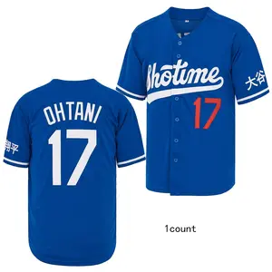 Father‘s Day Gift Men's #17 Ohtani Baseball Jersey Shotime Hipster Hip Hop Embroidery terylene Shirts Blue Top Athletic Uniform
