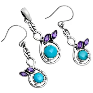 Sleeping Beauty Turquoise & Amethyst Pendant Earrings Set T-1013 27-ET10049