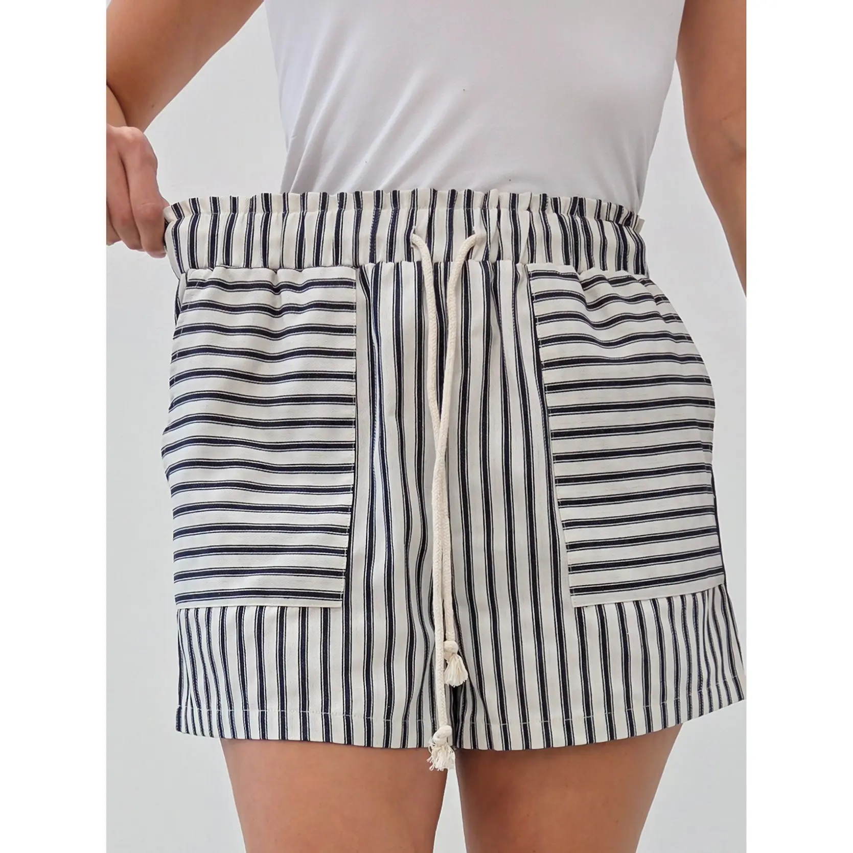 Striped Cotton Paperbag Shorts