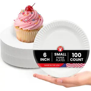 Hygloss Bulk Small Paper Plates 6-Inch - Dessert Plates Disposable for Party, Cake, Appetizer, Snack, Foodware, Crafts & More - Environmentally Friendly - White, Uncoated, Microwave Safe (100 Count)