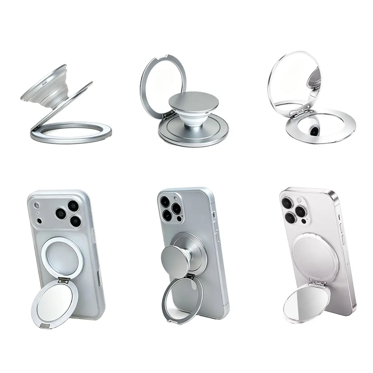 2026 New Magnetic 2-1 Phone air cushion Stand with mirror, Magnetic Phone Stand with Mirror - Silver Pink Color, Adjustable Angle, Secure Grip, Ideal for iPhone & More Devices