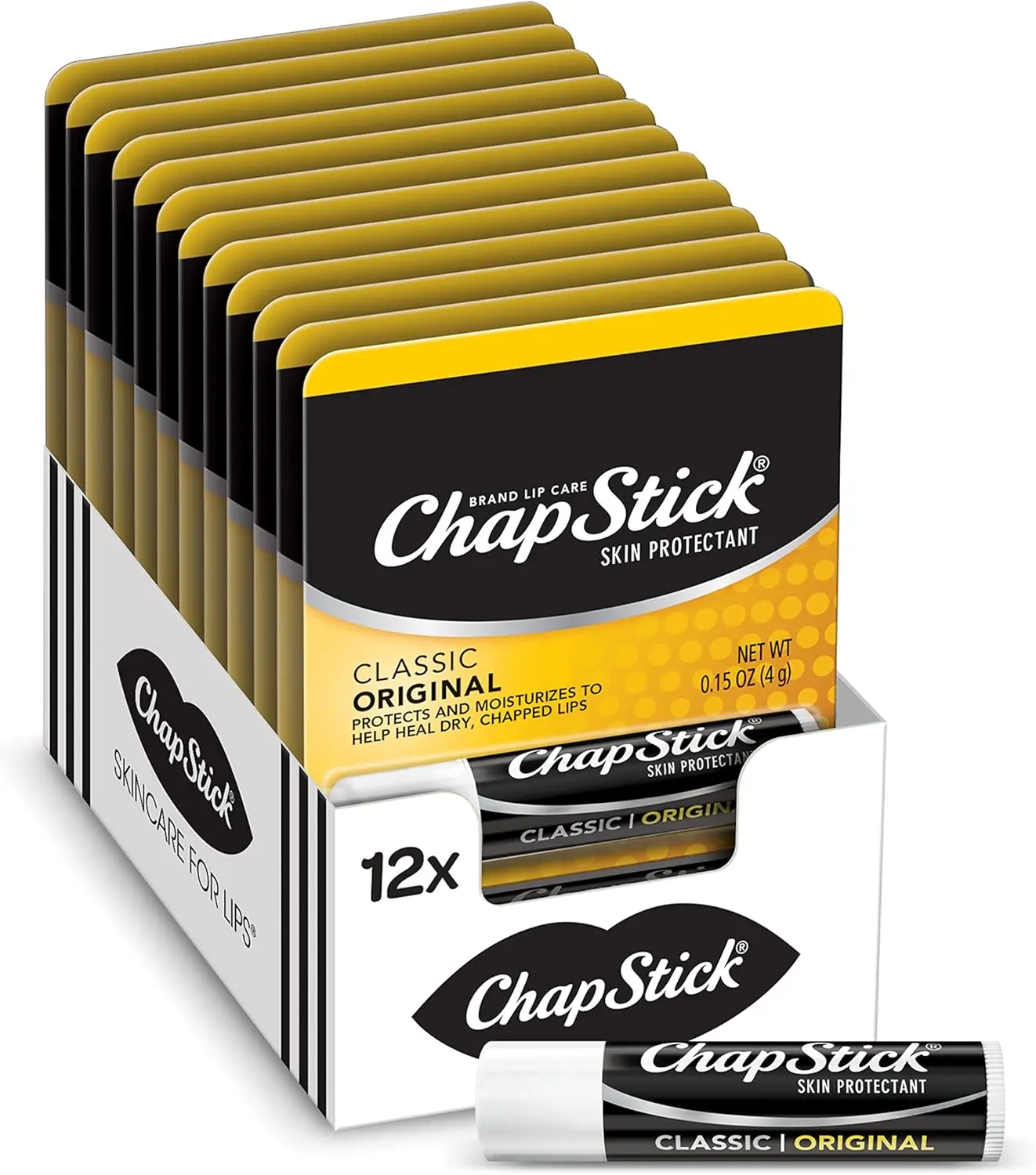 ChapStick Classic Original Strawberry Moisturizing Silky Lip Balm Sticks - 0.15 Oz Multi-Pack (12 Tubes) for Adults' Daily Lip Care