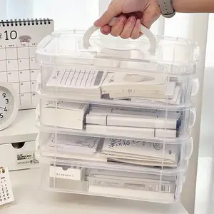 4-Layer Large Capacity Multi-Functional Storage Box, Toy Block Organizer, Stationery Notebook Sticker Marker Divider, Transparent Plastic Storage