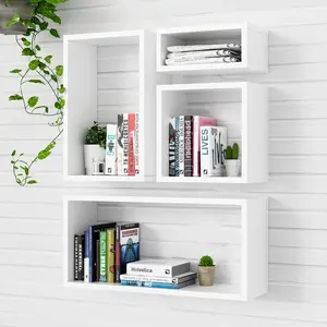 Kaboon Wall Mount Shelf Set of 4, Floating Cube Shelves for Space Discovery Home and Commercial Use, Large Size Shelves Set
