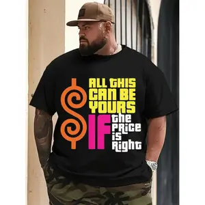 Heavyweight Men's T Shirt Featuring Vibrant Retro "All This Can Be Yours If The Price Is Right" Graphic Print Casual Round Neck Short Sleeve Tee for Casual Wear and Themed Events