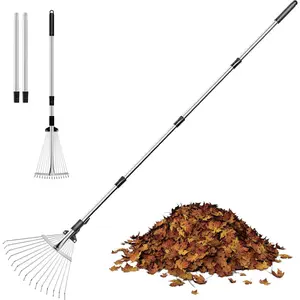 Rake for Leaves, Leaf Rake for Lawns, Length 37"-68", Expandable Head 8"-15", for Lawn Yard Flowers Beds Bush