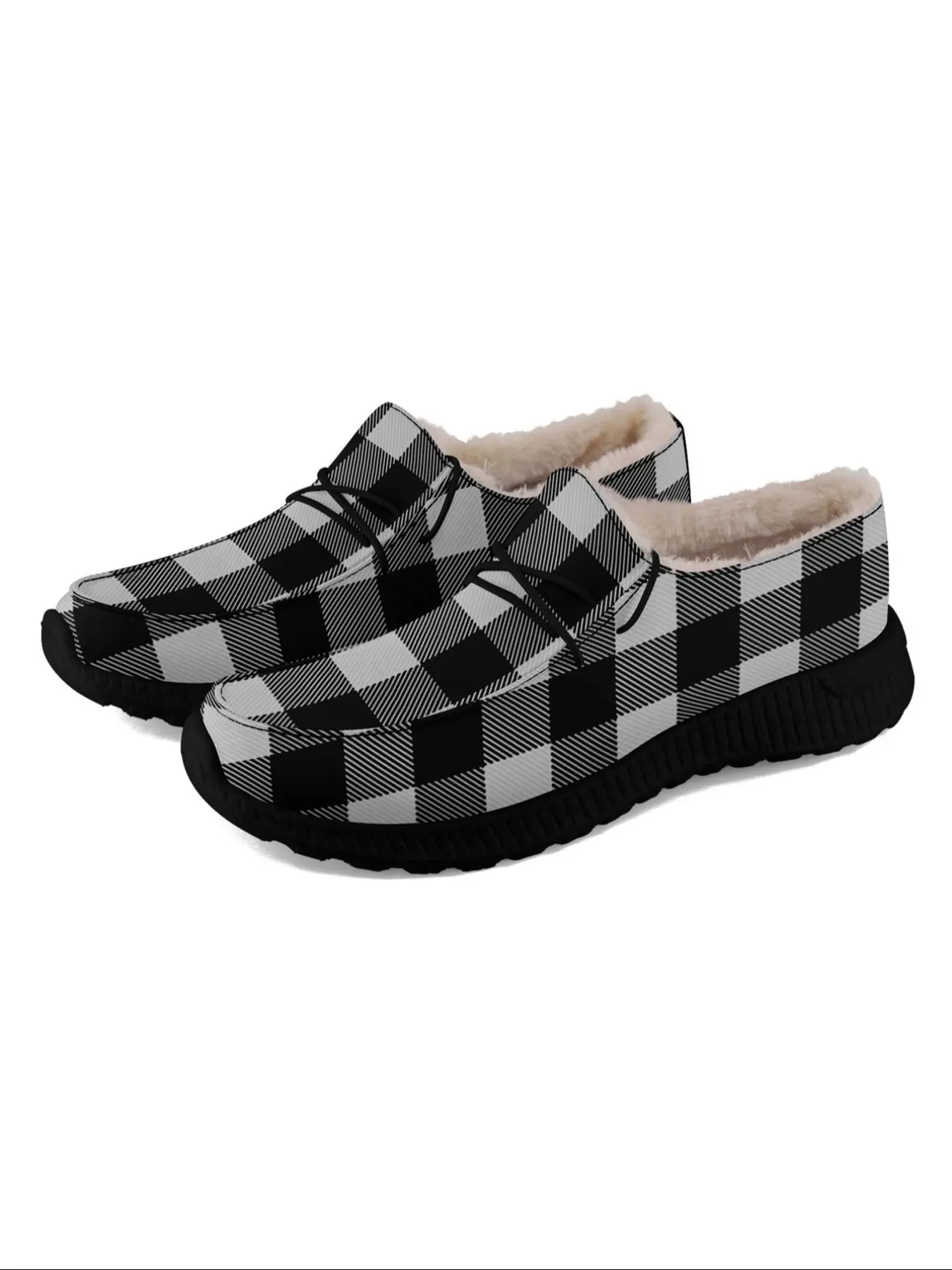 Women's Fashionable Gingham Pattern Slip on Shoes, Casual Comfortable Warm Plush Lined Loafers for Fall & Winter, Female All-match Trend Shoes for Daily Wear