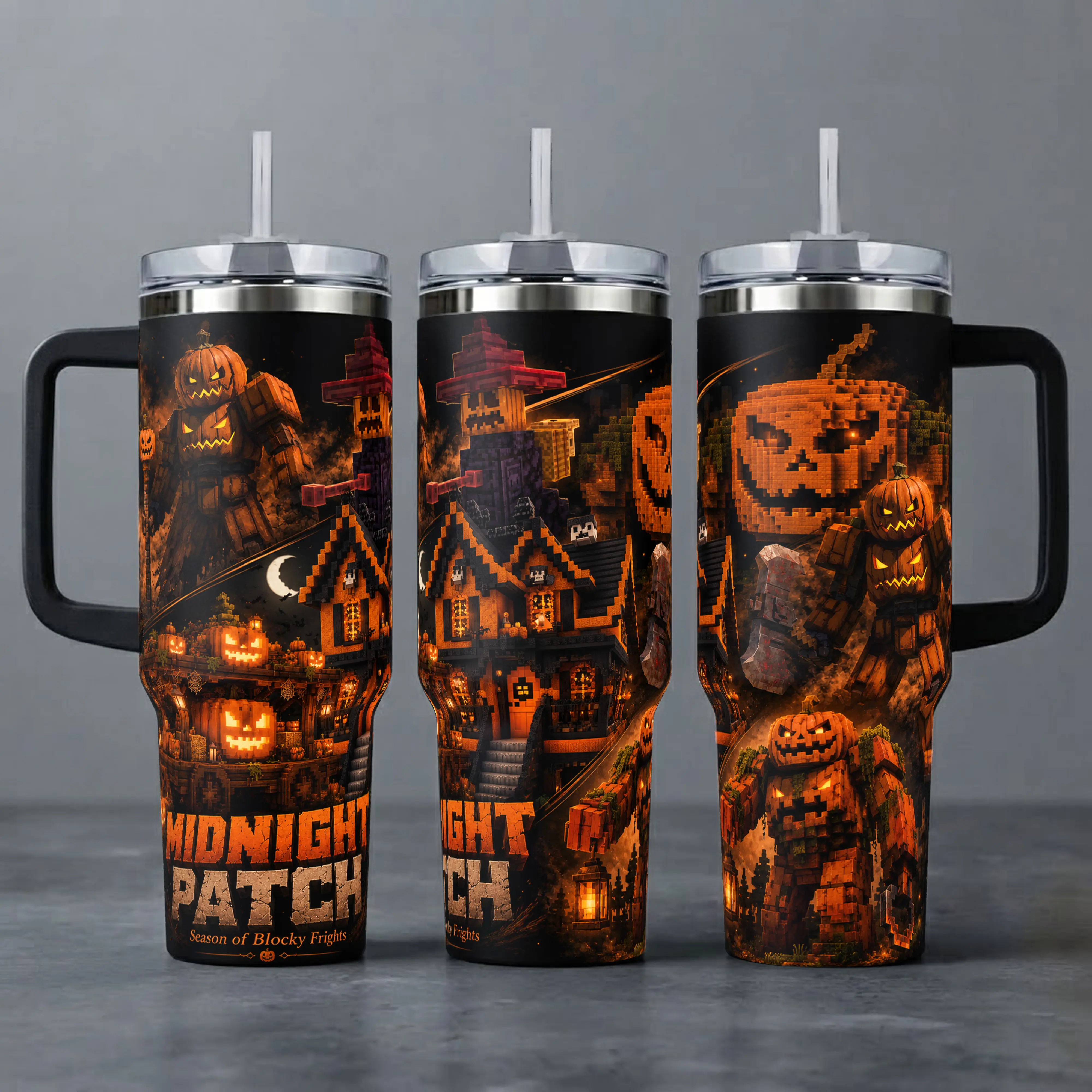 Minecraft Halloween Tumbler - Creepy Creations 40oz Tumbler with Handle, 20oz Portable Travel Mug with Lid, Jack-o'-Lantern Titan Graphic, Gamer Fan Gift, Insulation, Water Bottles Insulated Stainless Steel Drinkware