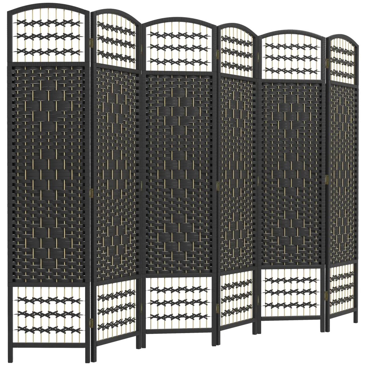 212 Main 830-701V02BK Homcom 6-Panel Folding Room Divider Portable Privacy Screen Wave Fiber Room Partition for Home Office Black