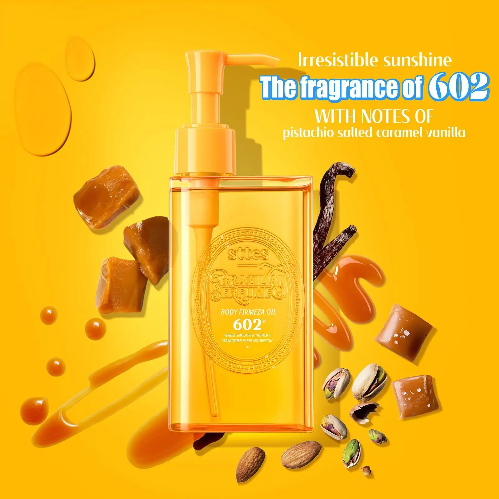 [Live]Sttes Body Firmeza Oil，602 perfume fragrance，Dry Skin Bath Massage Moisturizing Oil containing Jojoba Seed Oil and Olive Oil, 5.07 fl oz pump bottle.