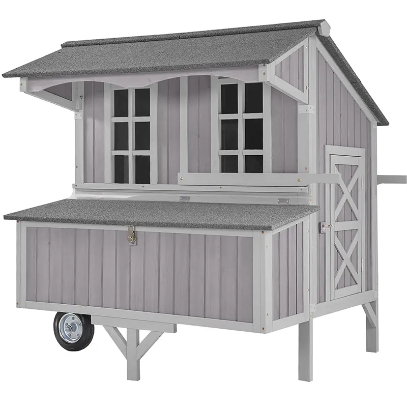 Aivituvin Portable Wooden Chicken Coop - Extra-Large Outdoor Poultry Hutch with Wheels, 3 Large Nesting Boxes, Cage for 6-8 Chickens
