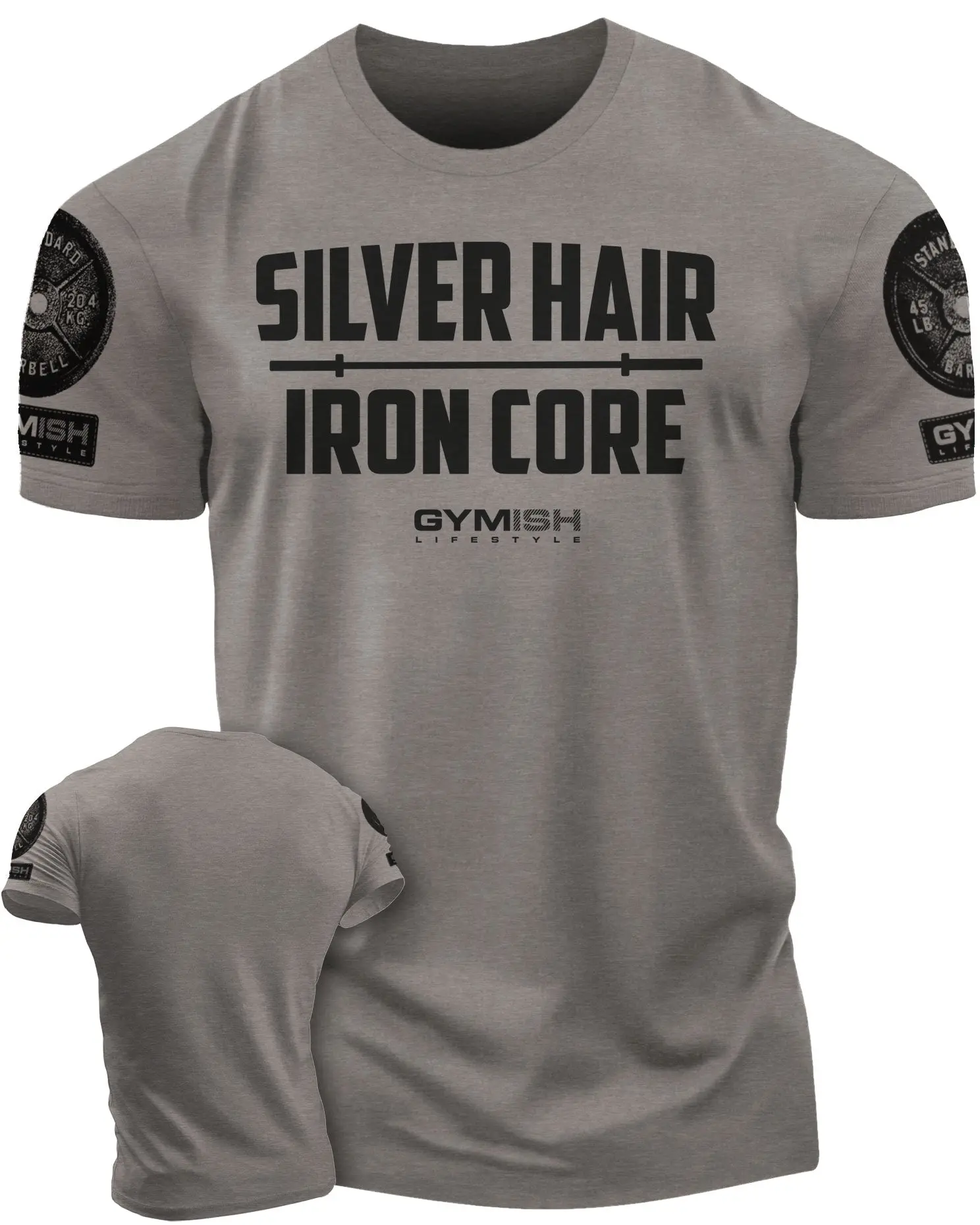083. Silver Hair Iron Core Funny Workout Gym T-Shirts for Men Athletic Running Tee Athletic Tops Athleisure Breathable Clothes Fitness Outfit