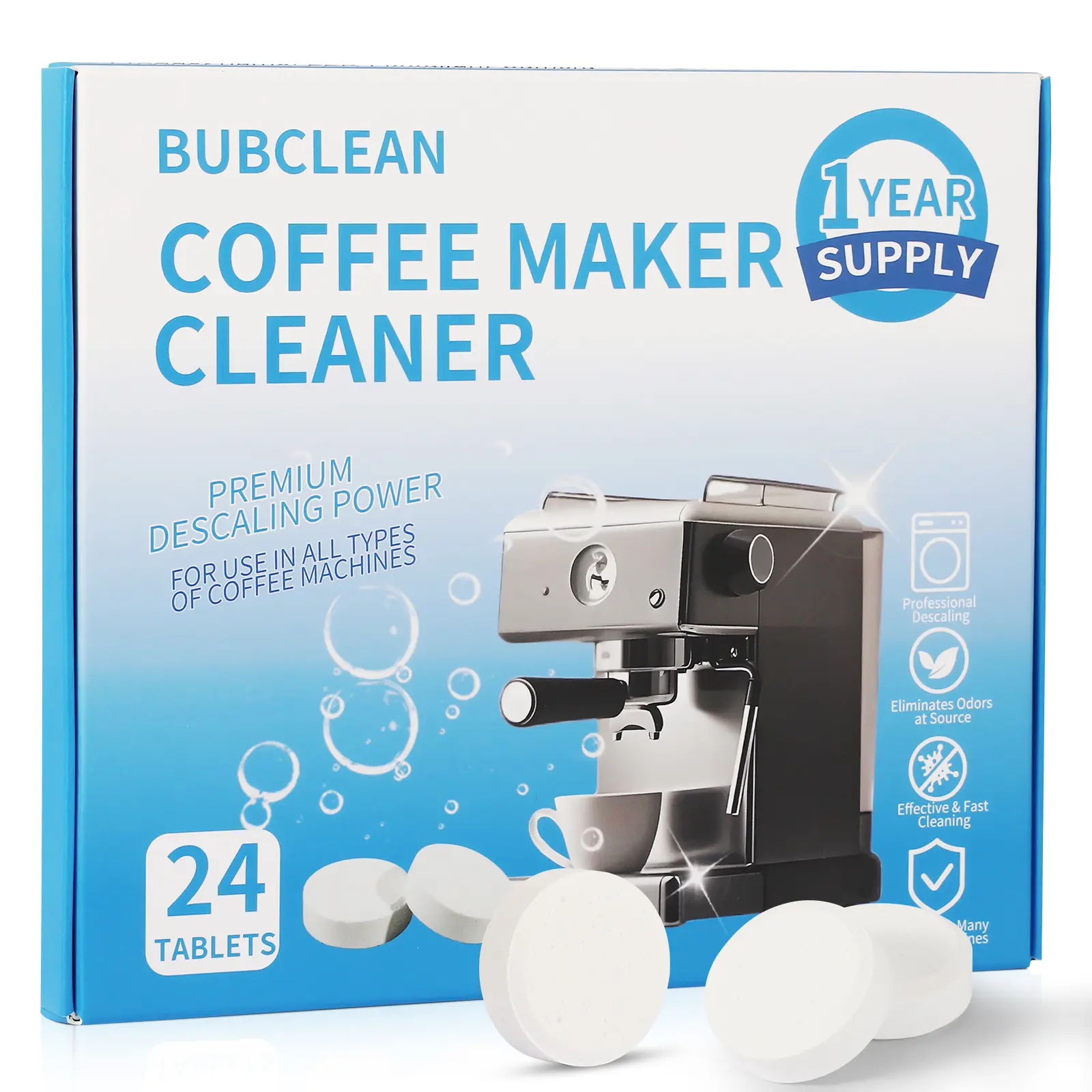 24-Pack Coffee Machine Cleaner Tablets - Effective & Fast Cleaning Descalers for Limescale, Oil, Residue Removal - Compatible with Keurig, Nespresso - For Coffee Enthusiasts' Deep Cleaning Needs