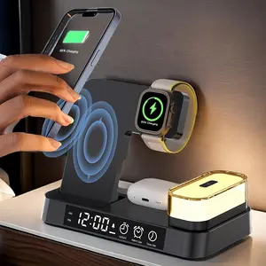 5 in 1 Wireless Charger, Multifunctional Wireless Charger with Adjustable Night Light & Digital Clock Function, Compatible with Most Qi Standard Devices